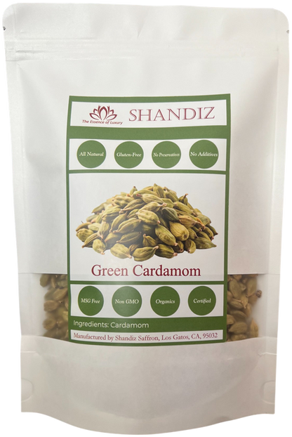 Shandiz Organic Green Cardamom Pods Jumbo Grade, Hand Picked